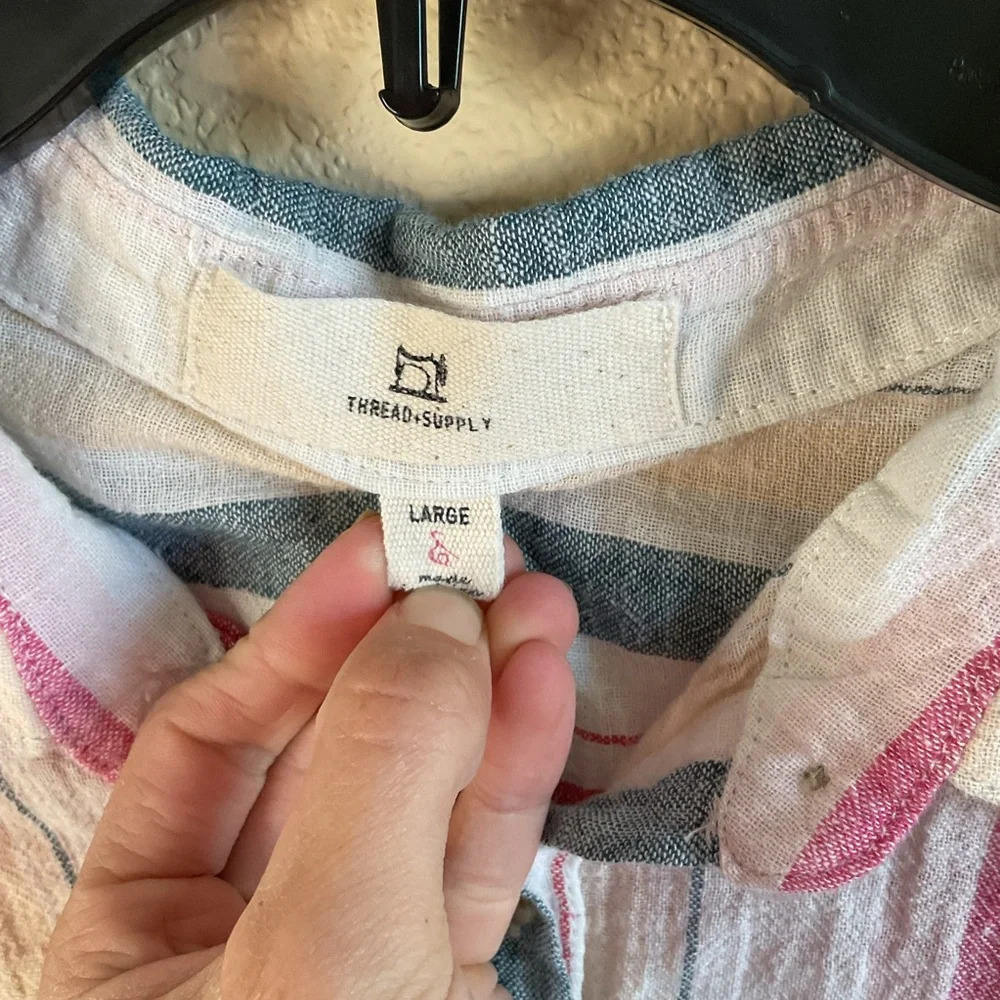Thread + Supply Womens Linen Blend‎ Tie Top Button Down Size Large - Picture 5 of 5